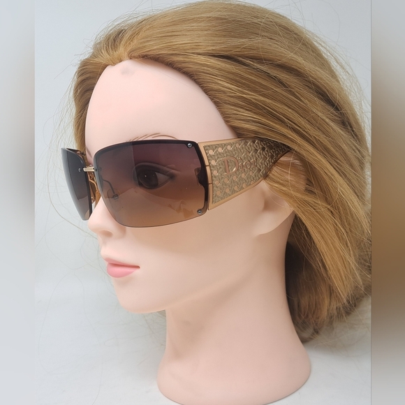 Dior Women's Sunglasses Quadrillee Brown Gold Vintage Y2K OHSR1 71-13-130 - Picture 3 of 16